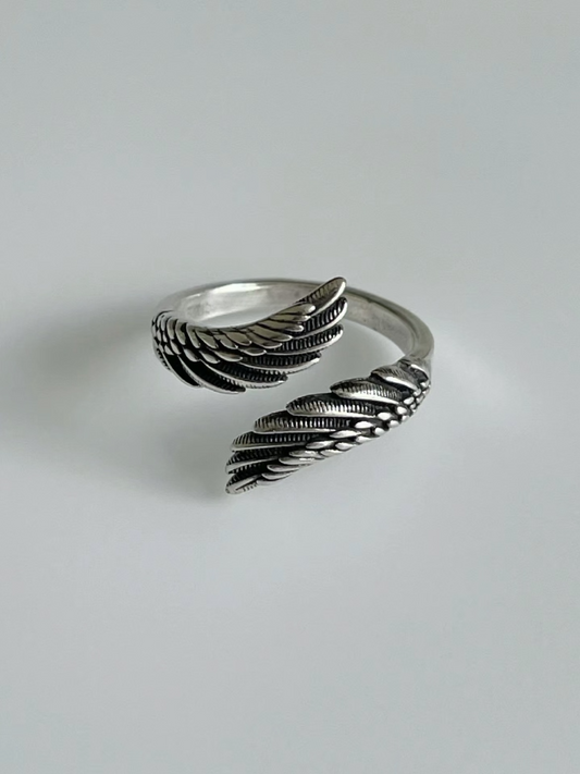 Handmade vintage style metal wing ring