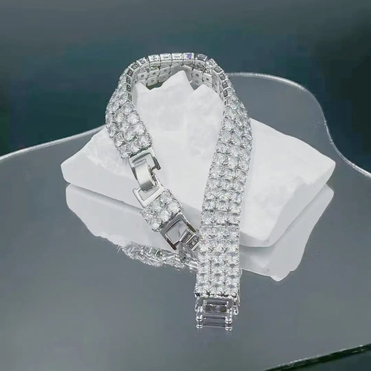 Sparkling Three Row Zirconia Tennis Bracelet - Front View